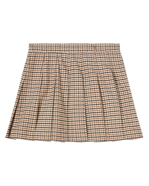 Palm Angels Natural Check-Pattern Pleated Miniskirt