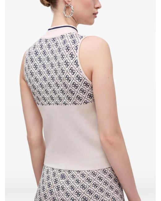 Guess White Patterned High-Neck Tank Top