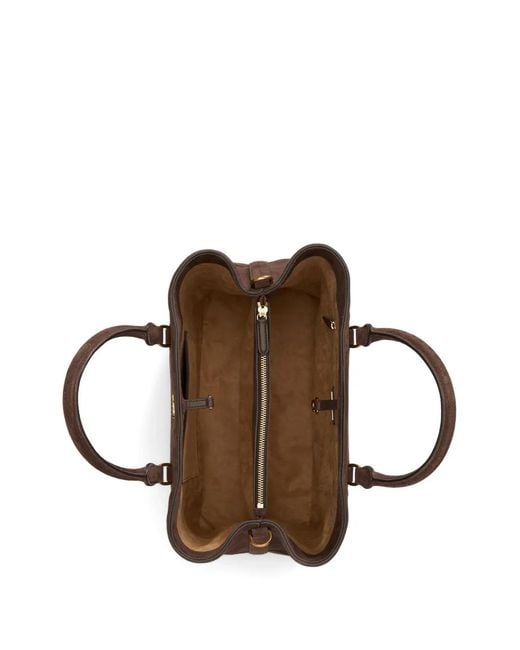 Ralph Lauren Brown Large Marcy Perforated Suede Satchel Bag