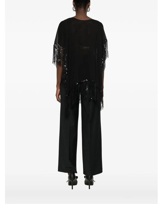 DE SANTIS Black Sequin-Embellished Fringed Cape