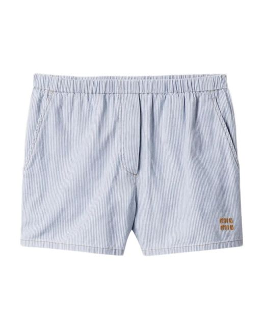 Miu Miu Blue Striped Chambray Shorts