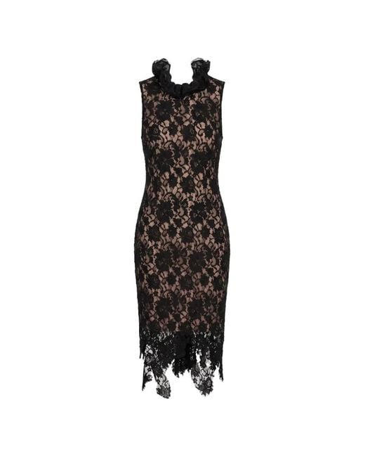 GIUSEPPE DI MORABITO Black Ruffled Lace-Overlay Midi Dress