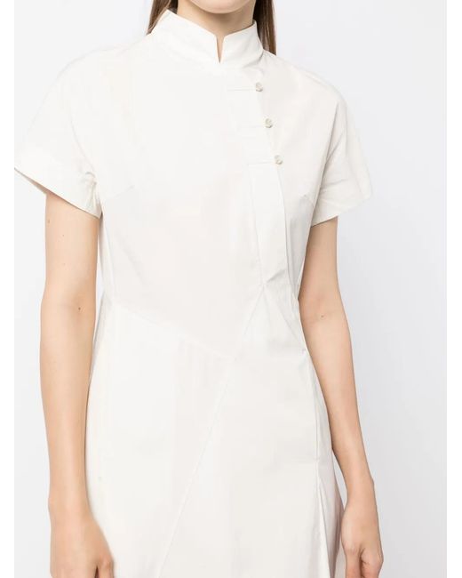 Shiatzy Chen White Band-Collar Midi Dress