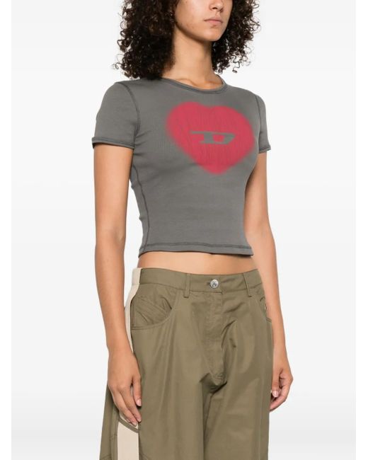 DIESEL Gray T-Ele Heart-Print T-Shirt