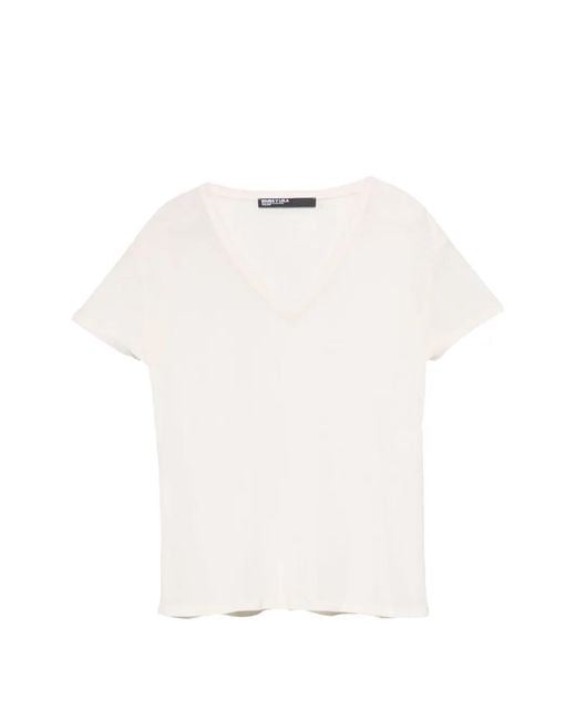 Bimba Y Lola White Ivory Fluid V-Neck T-Shirt
