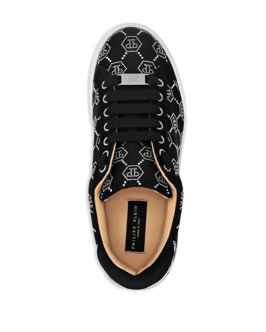 Philipp Plein Black Rhinestone-Embellished Satin Sneakers
