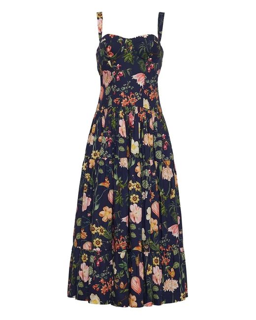 Cara Cara White Santiago Floral-Print Tiered Midi Dress