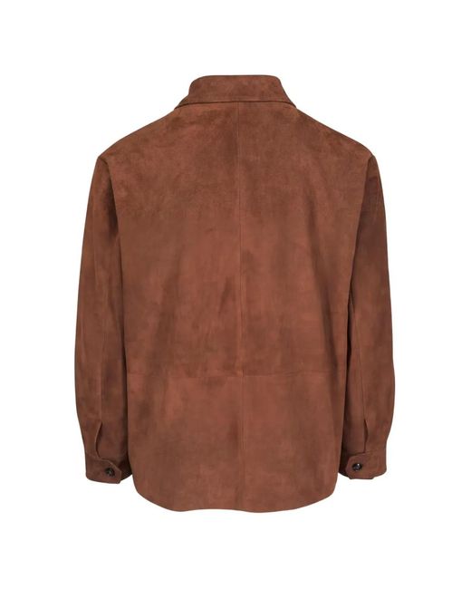 Kiton Brown Button-Up Suede Jacket for men