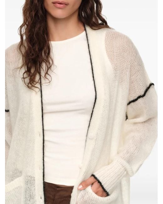 Bimba Y Lola White Long Ivory Mohair Cardigan With Contrast Details