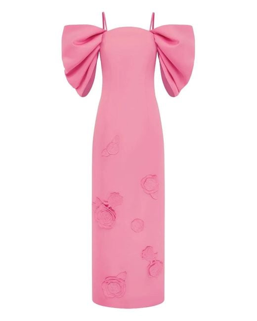 LEO LIN Pink Arabella Floral-Appliqué Maxi Dress