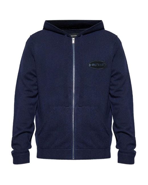 Zadig & Voltaire Blue Logo-Patch Zip-Up Hoodie for men
