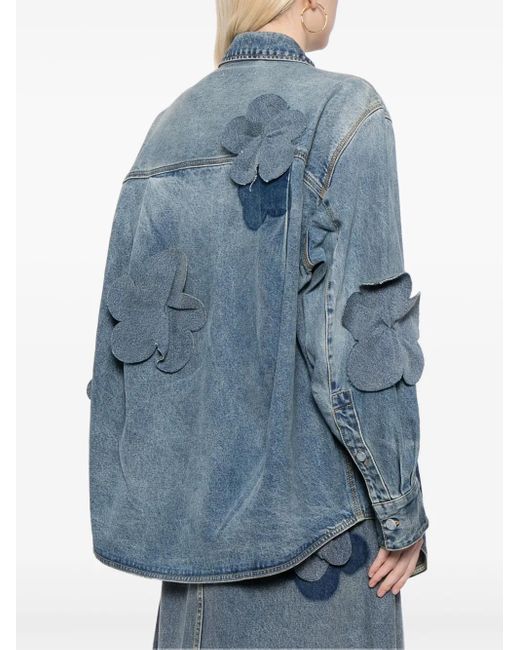 JNBY Blue Oversized Floral-Appliqué Denim Jacket