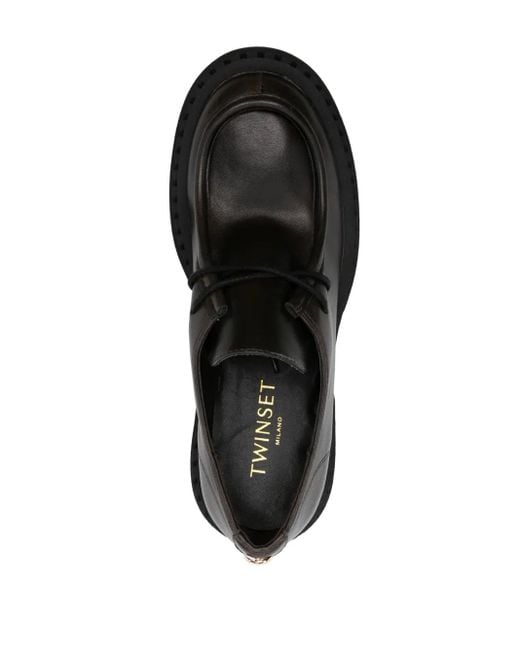 Twinset Black Leather Moc-Toe Lace-Up Brogues