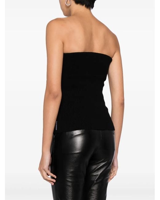 Alexander Wang Black Double-Layer Ribbed-Knit Strapless Top