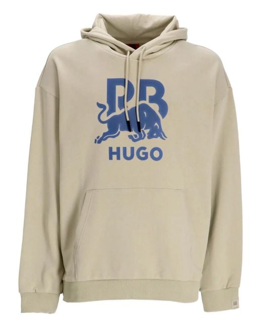 HUGO White Logo-Print Hoodie for men