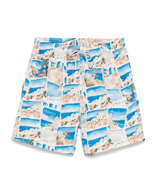 Mc2 Saint Barth Blue Graphic-Print Swim Shorts for men