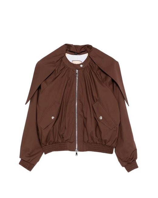 Plan C Brown Ruched-Detail Zip-Up Jacket