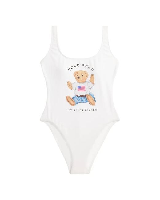 Polo Ralph Lauren White Polo Bear Graphic Swimsuit