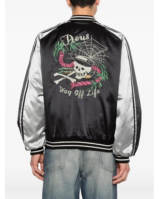 Deus Ex Machina Black Suka Skull-Embroidery Bomber Jacket for men