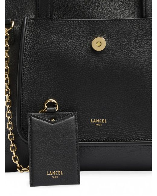 Lancel Black Medium Thea Grained Leather Tote Bag