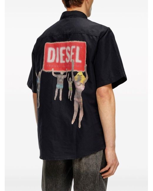 DIESEL Black S-elias-a Logo-print Shirt for men