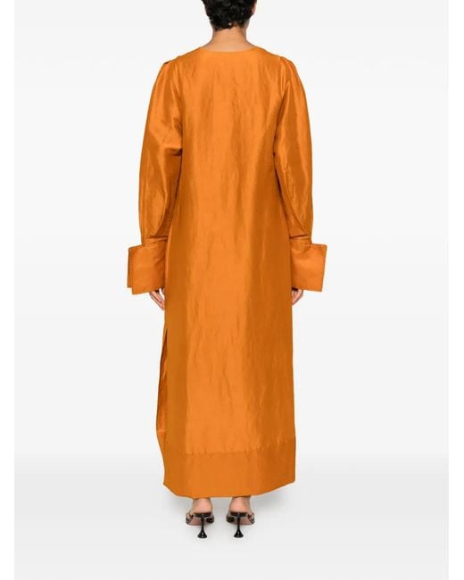 By Malene Birger Orange Miaenna V-Neck Side-Slit Linen Maxi Dress