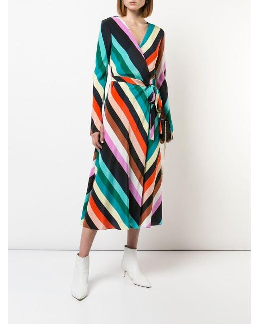 dvf striped wrap dress