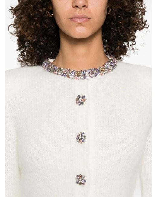 Self-Portrait White Cropped Sweater With Beaded Trim