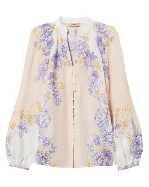 Twinset White Bluse Mit Blumen-Print