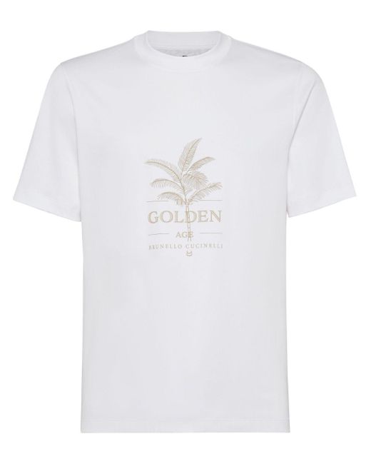 Brunello Cucinelli Katoenen T-shirt Met Logoprint in het White voor heren