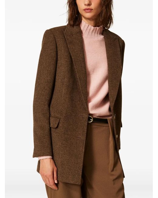 Twinset Brown Velour Wool Cloth Blazer