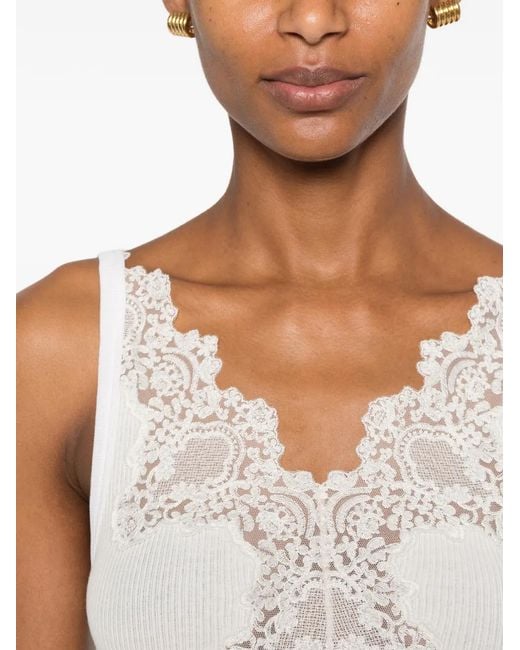 Sandro White Ribbed Vest Top With Lace