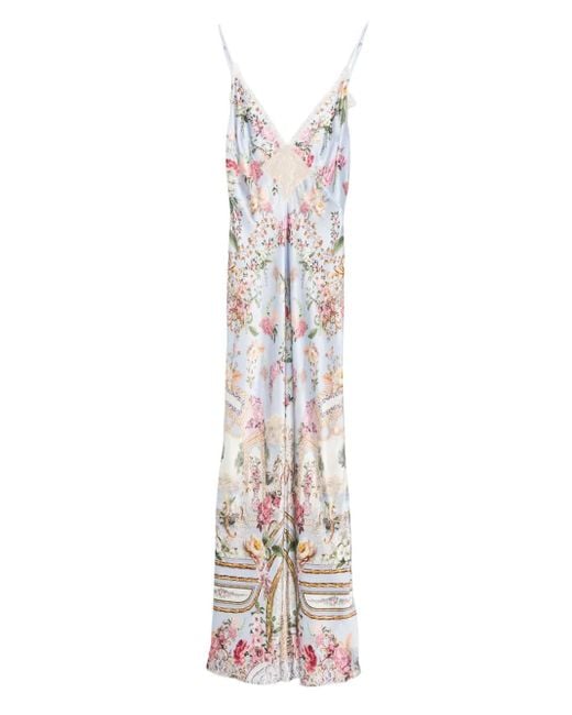 Camilla White Lace-Trim Floral-Print Dress