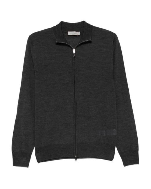 Canali Black Zip-Front Wool Cardigan for men