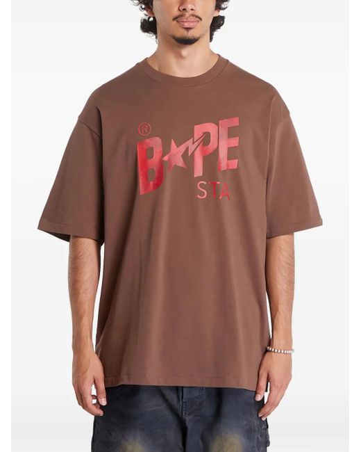 A Bathing Ape Red Floral Solid Camo Bape Sta Logo Cotton T-Shirt for men