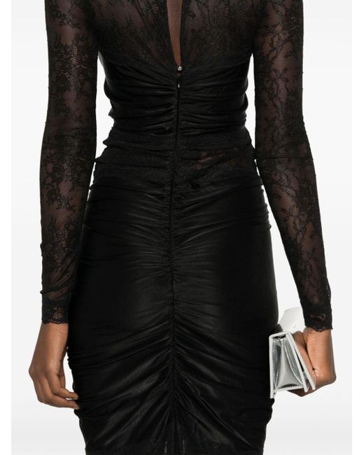 Rabanne Black Lace-panel Long-sleeve Dress