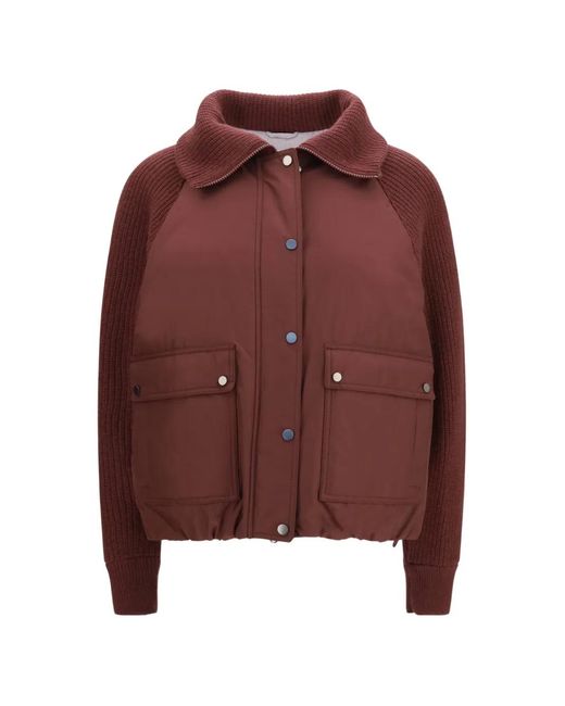 Brunello Cucinelli Brown Padded Knitted-Sleeve Jacket