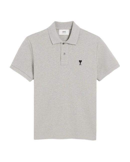 AMI Gray De Coeur Cotton Polo Shirt for men