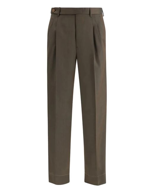 Brioni Gray Capri Pleated Trousers for men