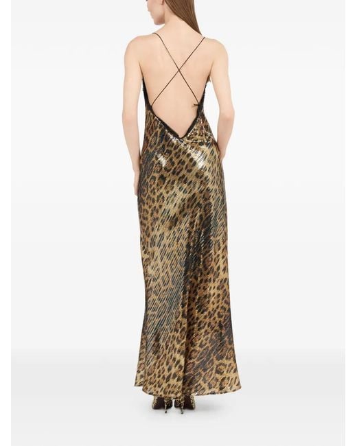 Roberto Cavalli Natural Jaguar-Print Embellished Maxi Dress