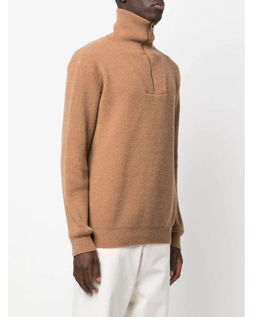 Roberto Collina Brown Half Zip Ribbed Jumper for men