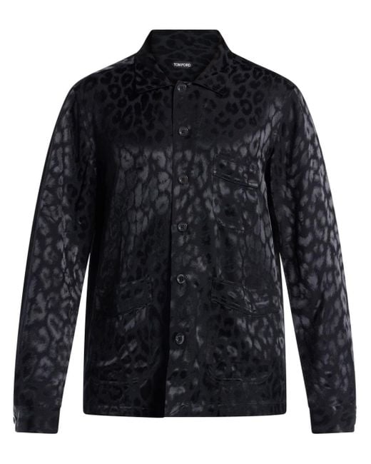 Tom Ford Black Leopard-Print Jacquard Shirt for men