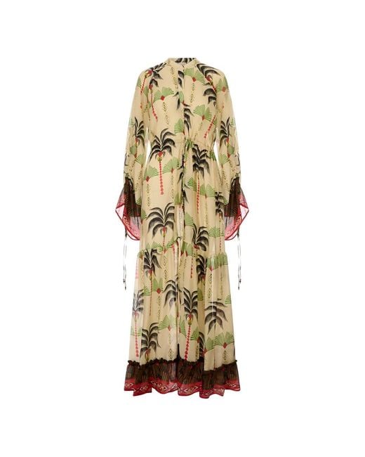 Anjuna Metallic Palm-Print Chastity Kaftan Dress