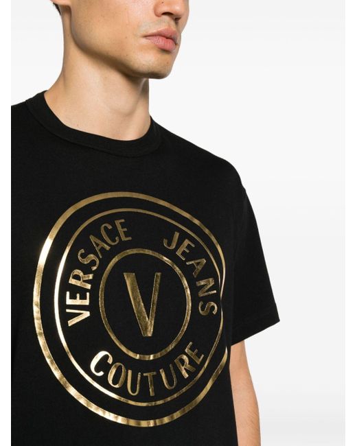 Versace T-Shirt mit Logo im Metallic-Look in Black für Herren