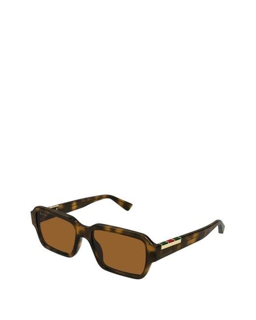 Gucci Brown Tortoiseshell-Effect Rectangle-Frame Sunglasses for men