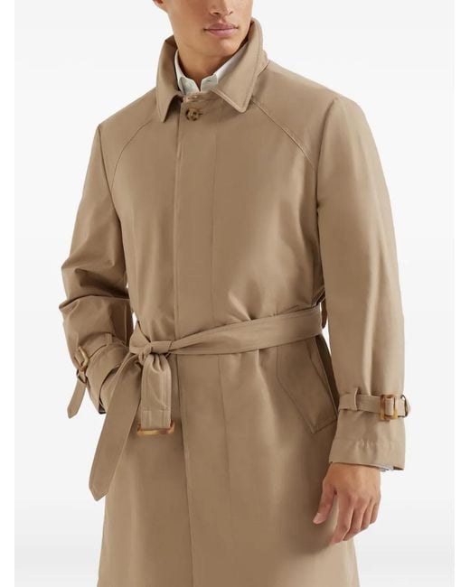 Brunello Cucinelli Natural Belted Techno Cotton Coat for men