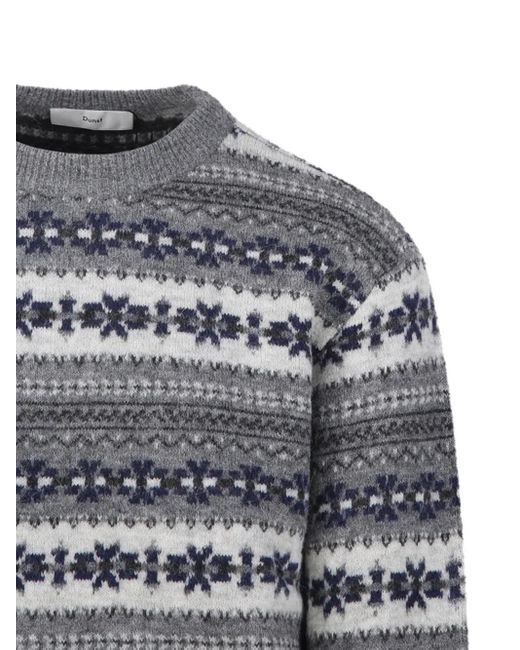DUNST Gray Fair-Isle Crew-Neck Jumper for men