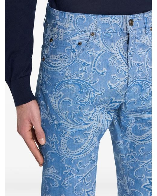 Etro Blue Jacquard Paisley Denim Jeans for men