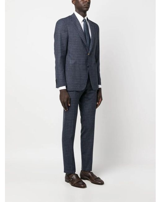 Canali Blue Check-Pattern Single-Breasted Suit for men