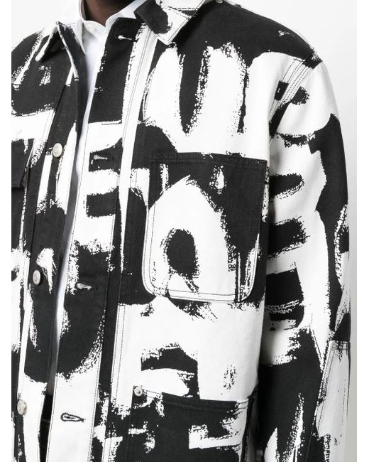 McQueen Black Text Print Denim Jacket for men
